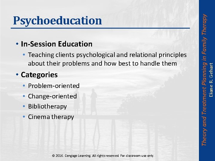  • Teaching clients psychological and relational principles about their problems and how best
