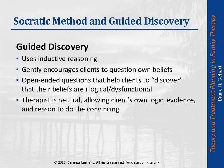  • Uses inductive reasoning • Gently encourages clients to question own beliefs •