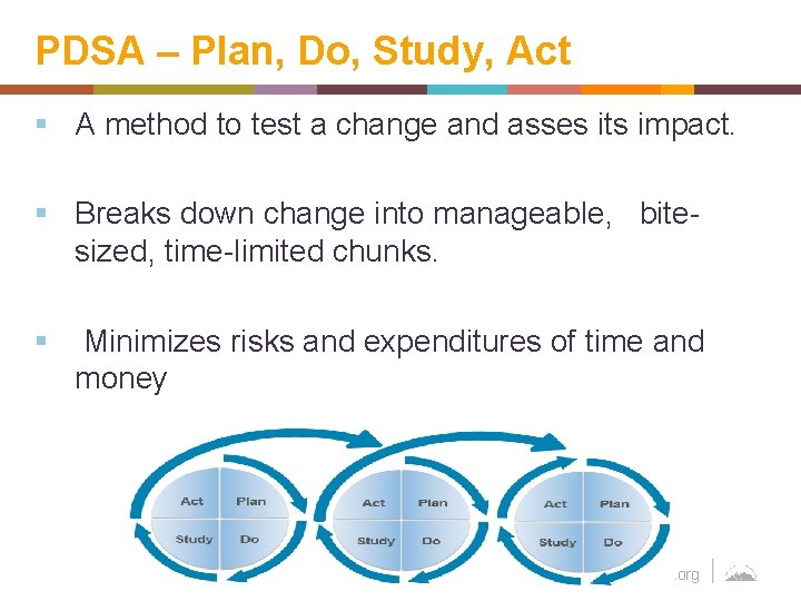 PDSA – Plan, Do, Study, Act § A method to test a change and