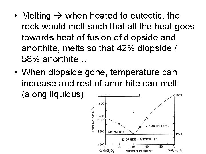  • Melting when heated to eutectic, the rock would melt such that all