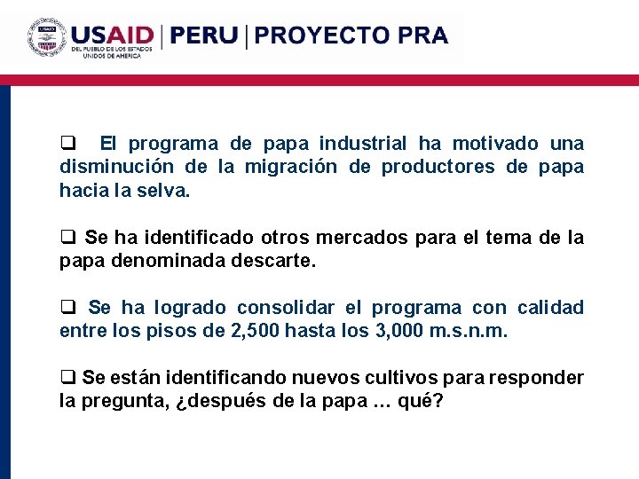 q El programa de papa industrial ha motivado una disminución de la migración de