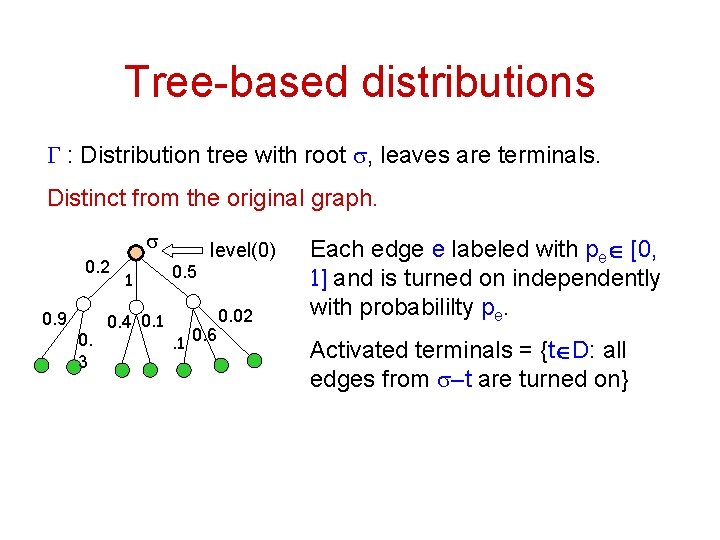 Tree-based distributions G : Distribution tree with root s, leaves are terminals. Distinct from
