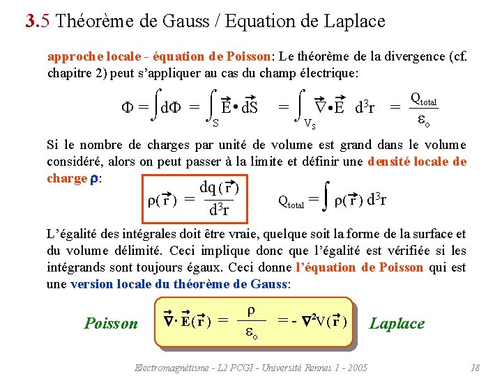 3. 5 Théorème de Gauss / Equation de Laplace approche locale - équation de