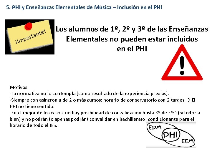 5. PHI y Enseñanzas Elementales de Música – Inclusión en el PHI Los alumnos