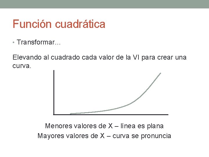 Función cuadrática • Transformar… Elevando al cuadrado cada valor de la VI para crear
