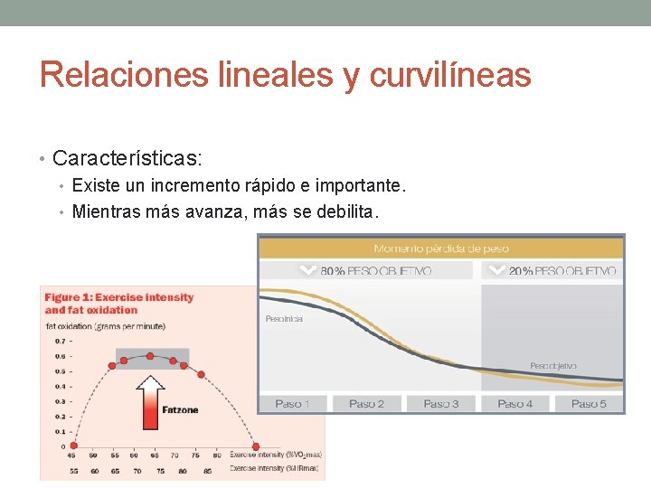 Relaciones lineales y curvilíneas • Características: • Existe un incremento rápido e importante. •
