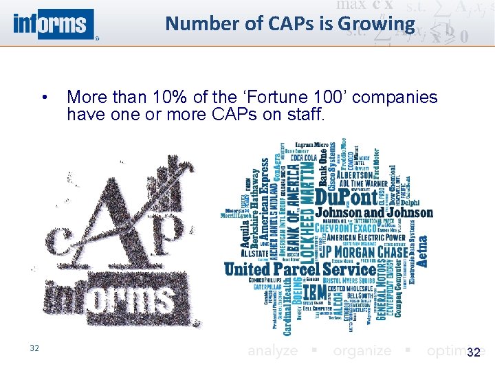 Number of CAPs is Growing • 32 More than 10% of the ‘Fortune 100’
