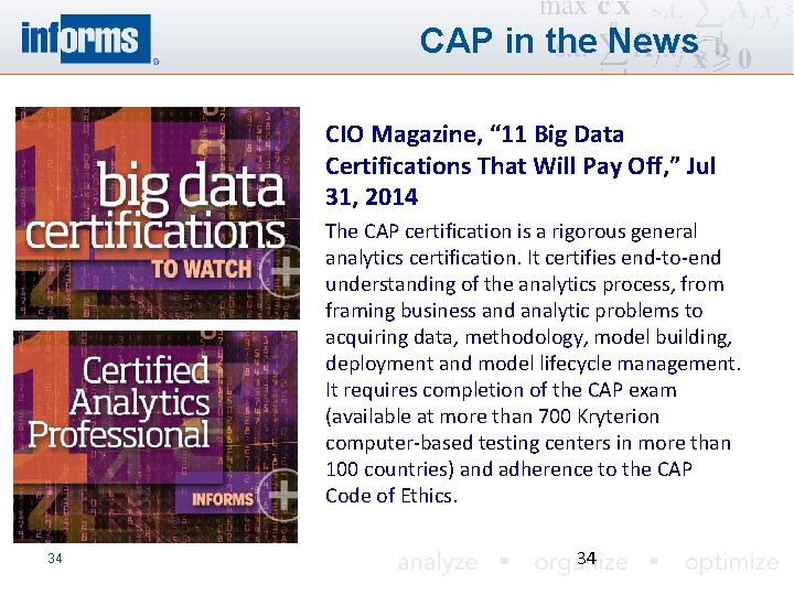 CAP in the News CIO Magazine, “ 11 Big Data Certifications That Will Pay