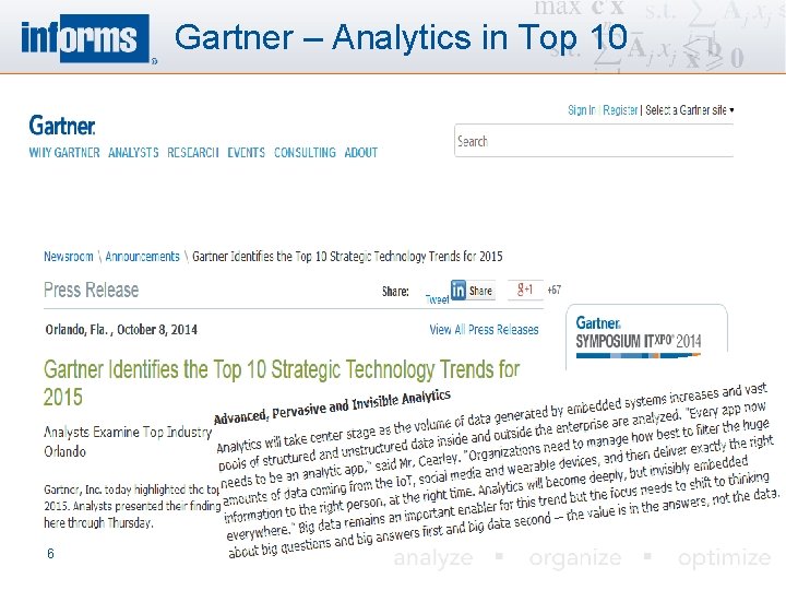 Gartner – Analytics in Top 10 6 