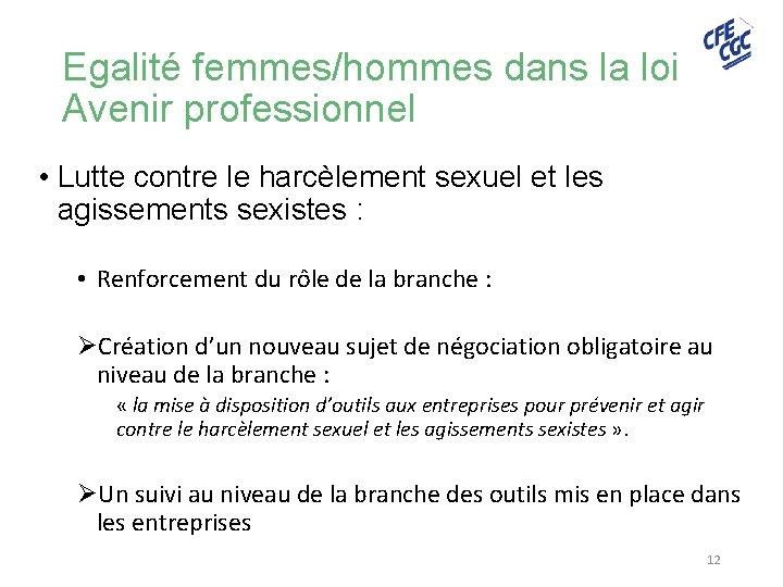 Egalité femmes/hommes dans la loi Avenir professionnel • Lutte contre le harcèlement sexuel et