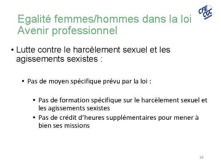 Egalité femmes/hommes dans la loi Avenir professionnel • Lutte contre le harcèlement sexuel et