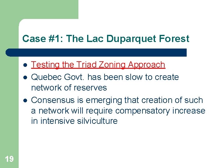 Case #1: The Lac Duparquet Forest l l l 19 Testing the Triad Zoning