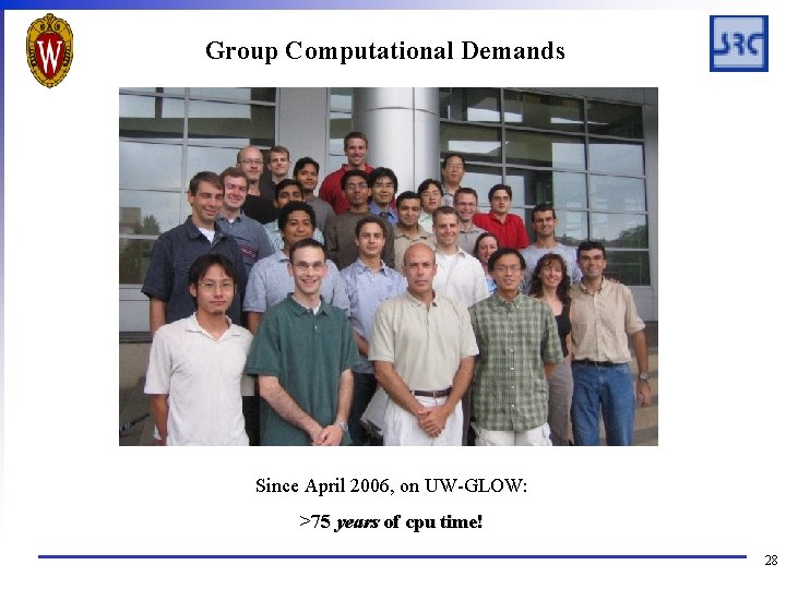 Group Computational Demands Since April 2006, on UW-GLOW: >75 years of cpu time! 28