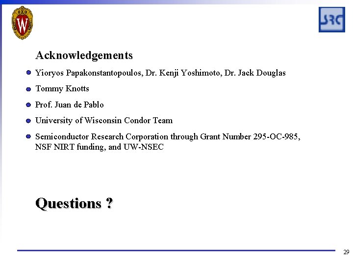 Acknowledgements Yioryos Papakonstantopoulos, Dr. Kenji Yoshimoto, Dr. Jack Douglas Tommy Knotts Prof. Juan de