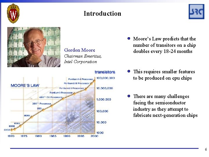 Introduction Gordon Moore Chairman Emeritus, Intel Corporation Moore’s Law predicts that the number of