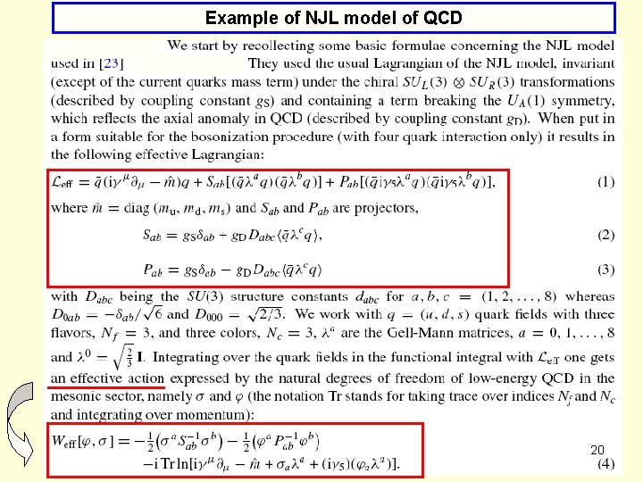 Example of NJL model of QCD 20 