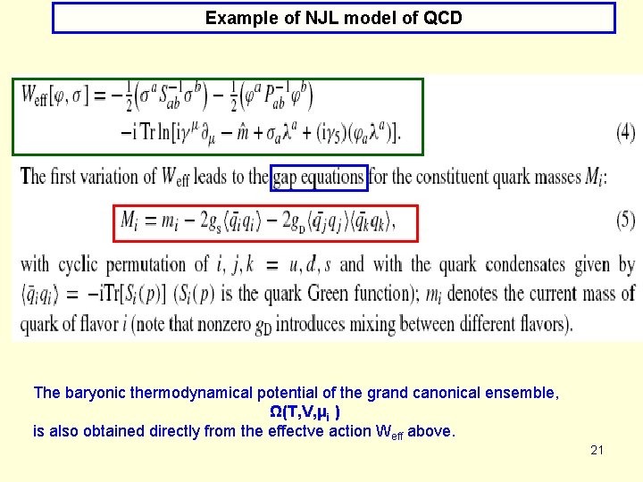 Example of NJL model of QCD The baryonic thermodynamical potential of the grand canonical