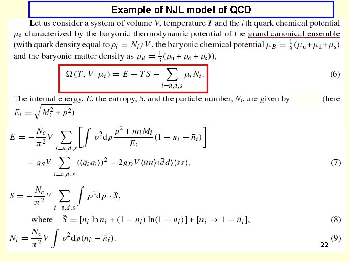 Example of NJL model of QCD 22 