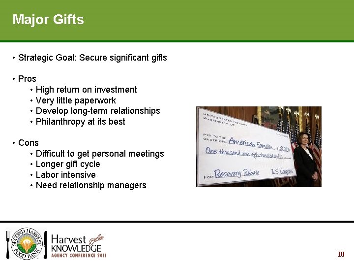 Your Fundraising Strategy Major Gifts • Strategic Goal: Secure significant gifts • Pros •