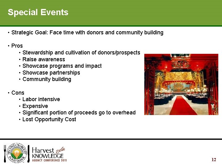 Your Fundraising Strategy Special Events • Strategic Goal: Face time with donors and community