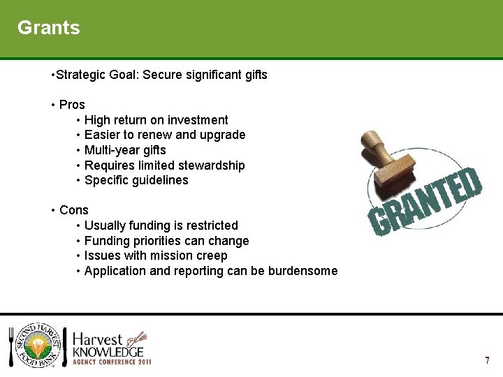 Your Fundraising Strategy Grants • Strategic Goal: Secure significant gifts • Pros • High
