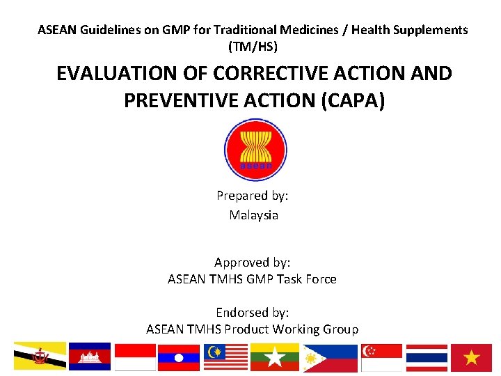 ASEAN Guidelines on GMP for Traditional Medicines / Health Supplements (TM/HS) EVALUATION OF CORRECTIVE