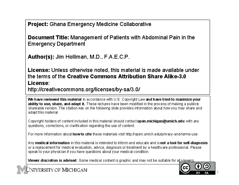 Project: Ghana Emergency Medicine Collaborative Document Title: Management of Patients with Abdominal Pain in