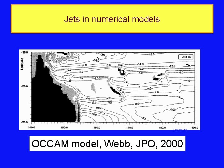 Jets in numerical models OCCAM model, Webb, JPO, 2000 