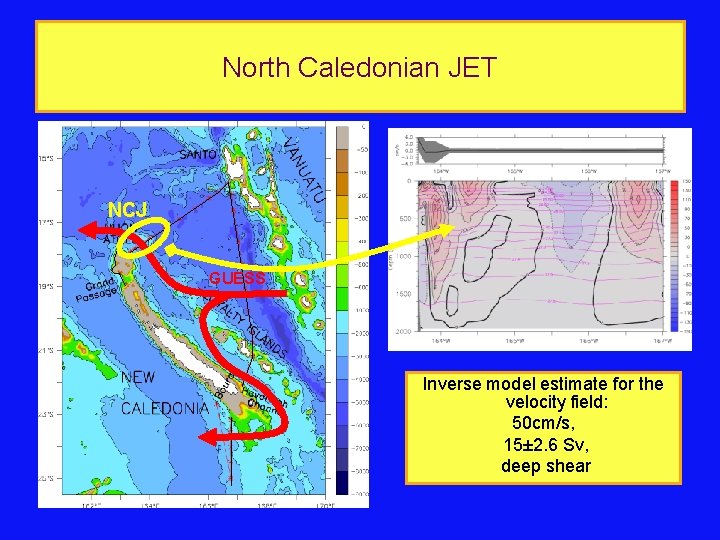North Caledonian JET NCJ GUESS Inverse model estimate for the velocity field: 50 cm/s, North Caledonian JET NCJ GUESS Inverse model estimate for the velocity field: 50 cm/s,