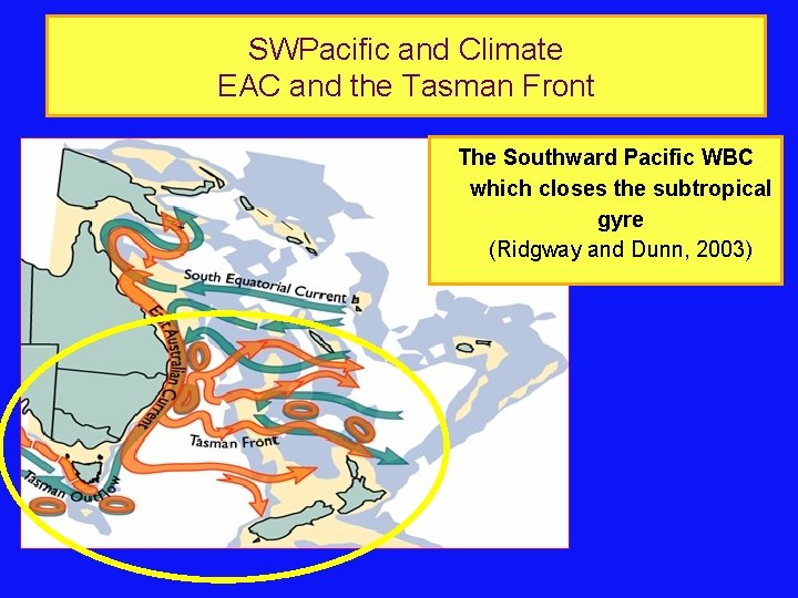 SWPacific and Climate EAC and the Tasman Front The Southward Pacific WBC which closes