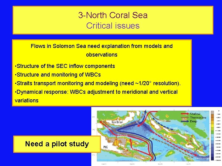 3 -North Coral Sea Critical issues Flows in Solomon Sea need explanation from models 3 -North Coral Sea Critical issues Flows in Solomon Sea need explanation from models