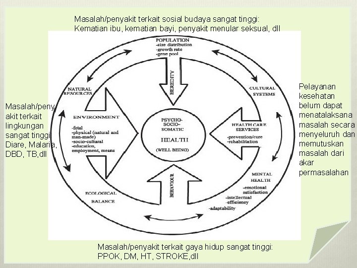 Masalah/penyakit terkait sosial budaya sangat tinggi: Kematian ibu, kematian bayi, penyakit menular seksual, dll