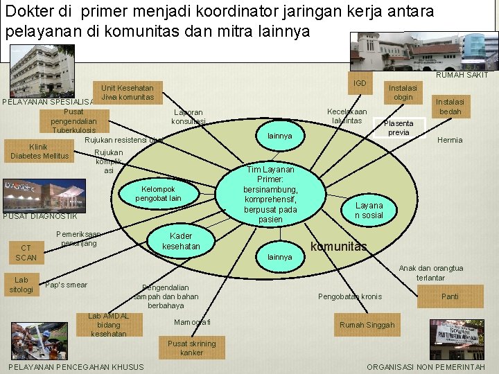 Dokter di primer menjadi koordinator jaringan kerja antara pelayanan di komunitas dan mitra lainnya