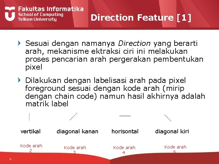 Direction Feature [1] Sesuai dengan namanya Direction yang berarti arah, mekanisme ektraksi ciri ini