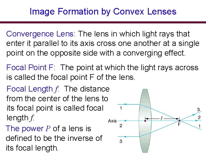 Image Formation by Convex Lenses Convergence Lens: The lens in which light rays that Image Formation by Convex Lenses Convergence Lens: The lens in which light rays that