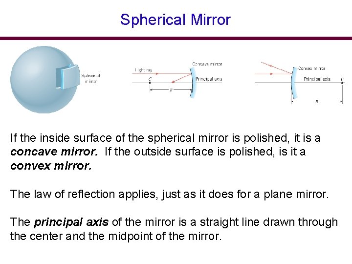 Spherical Mirror If the inside surface of the spherical mirror is polished, it is Spherical Mirror If the inside surface of the spherical mirror is polished, it is