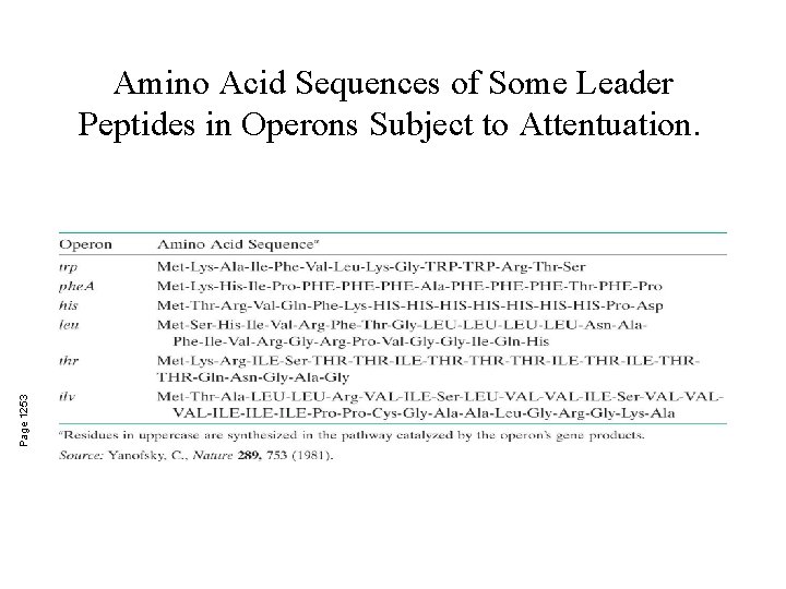 Page 1253 Amino Acid Sequences of Some Leader Peptides in Operons Subject to Attentuation.