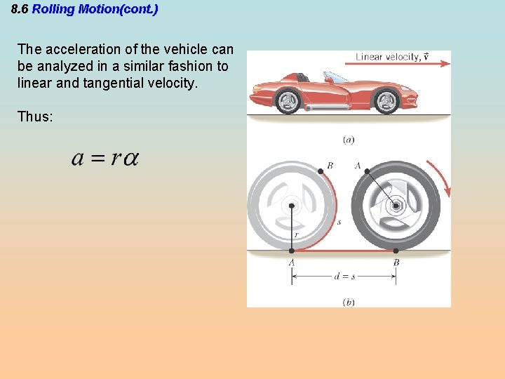 8. 6 Rolling Motion(cont. ) The acceleration of the vehicle can be analyzed in