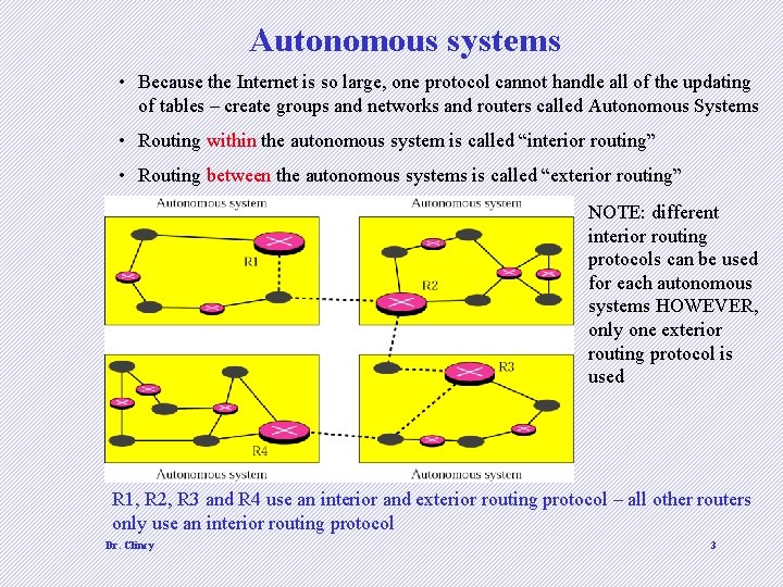 Autonomous systems • Because the Internet is so large, one protocol cannot handle all