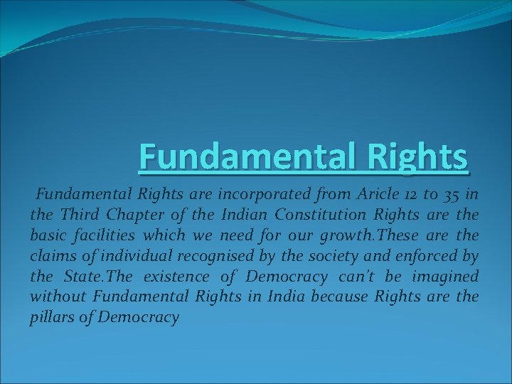 Fundamental Rights are incorporated from Aricle 12 to 35 in the Third Chapter of