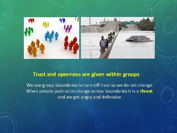 Trust and openness are given within groups We use group boundaries to turn off