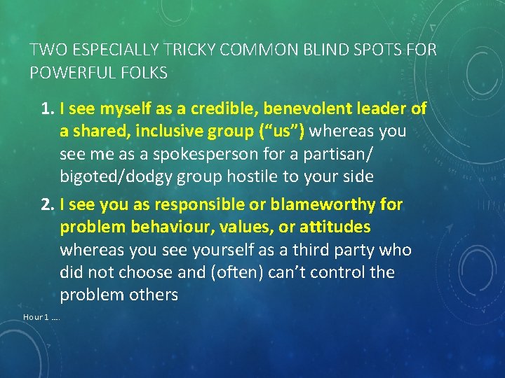 TWO ESPECIALLY TRICKY COMMON BLIND SPOTS FOR POWERFUL FOLKS 1. I see myself as