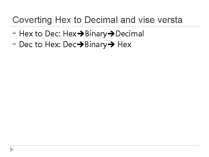 Coverting Hex to Decimal and vise versta Hex to Dec: Hex Binary Decimal Dec