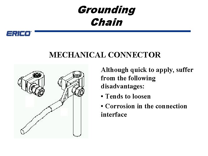 Grounding Chain MECHANICAL CONNECTOR Although quick to apply, suffer from the following disadvantages: •