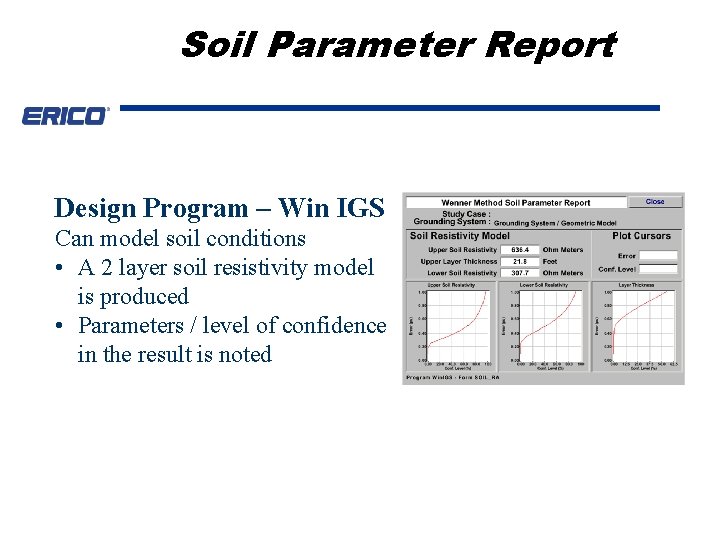 Soil Parameter Report Design Program – Win IGS Can model soil conditions • A