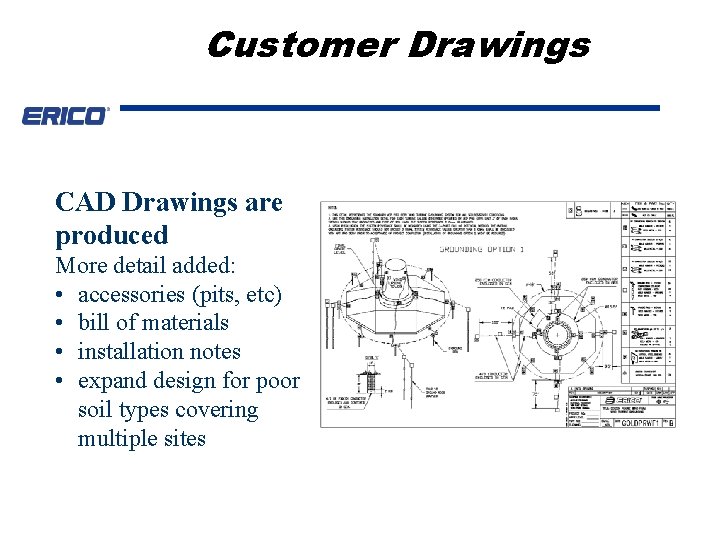Customer Drawings CAD Drawings are produced More detail added: • accessories (pits, etc) •
