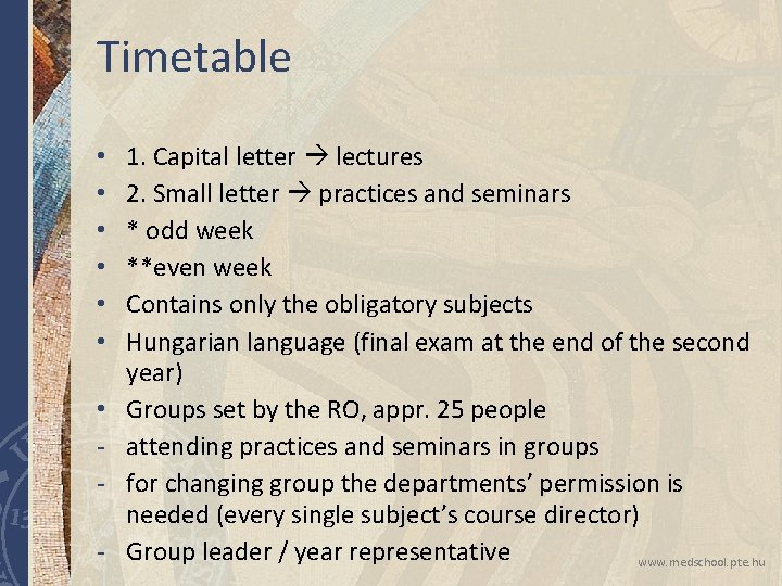 Timetable • • - 1. Capital letter lectures 2. Small letter practices and seminars