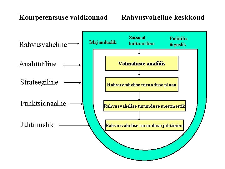 Kompetentsuse valdkonnad Rahvusvaheline keskkond Rahvusvaheline Majanduslik Sotsiaalkultuuriline Poliitilisõiguslik Analüütiline Võimaluste analüüs Strateegiline Rahvusvahelise turunduse