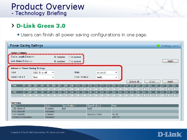 Product Overview - Technology Briefing D-Link Green 3. 0 • Users can finish all