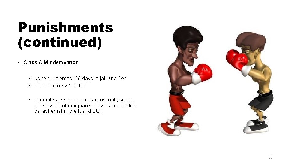 Punishments (continued) • Class A Misdemeanor • up to 11 months, 29 days in Punishments (continued) • Class A Misdemeanor • up to 11 months, 29 days in